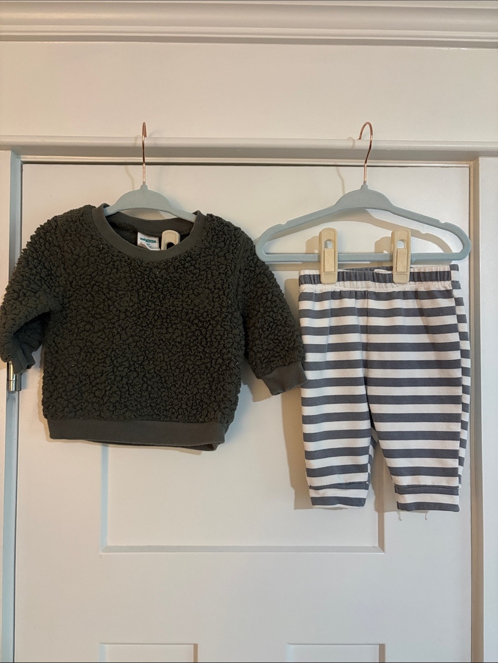 Mighty Goods Baby Sherpa Sweatshirt and Striped Pants Set Gray 6M